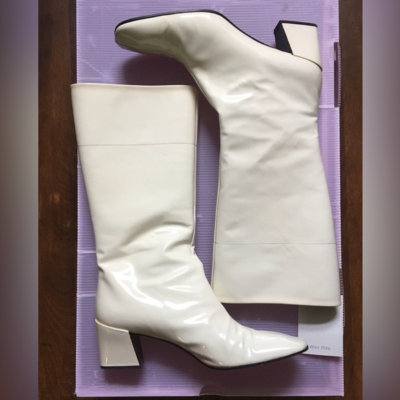 Miu Miu Prada White Patent Leather Go Go Boots Size 38.5 (US 8.5) - Picture 2 of 11